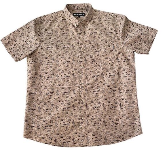 Molokai Mojave Desert Cactus Tan Short Sleeve Button Mens Shirt XL - Picture 1 of 7